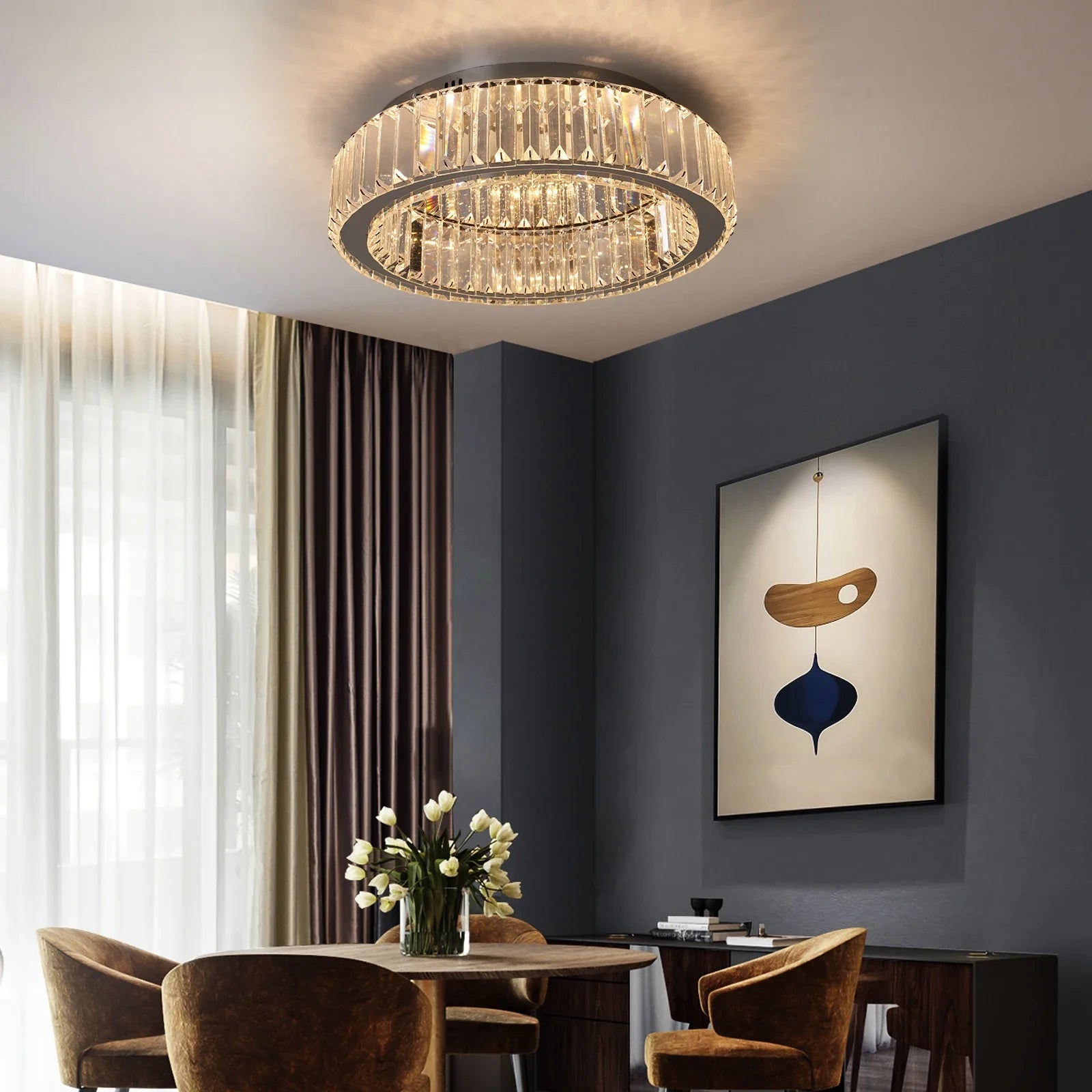 Afralia™ Big Crystal LED Circle Chandelier Ceiling Lamp, RC Dimmable for Bedroom Living Room