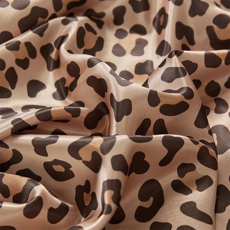 Luxury Satin Leopard Print Bed Sheet Set by Afralia™ - Queen/King Size