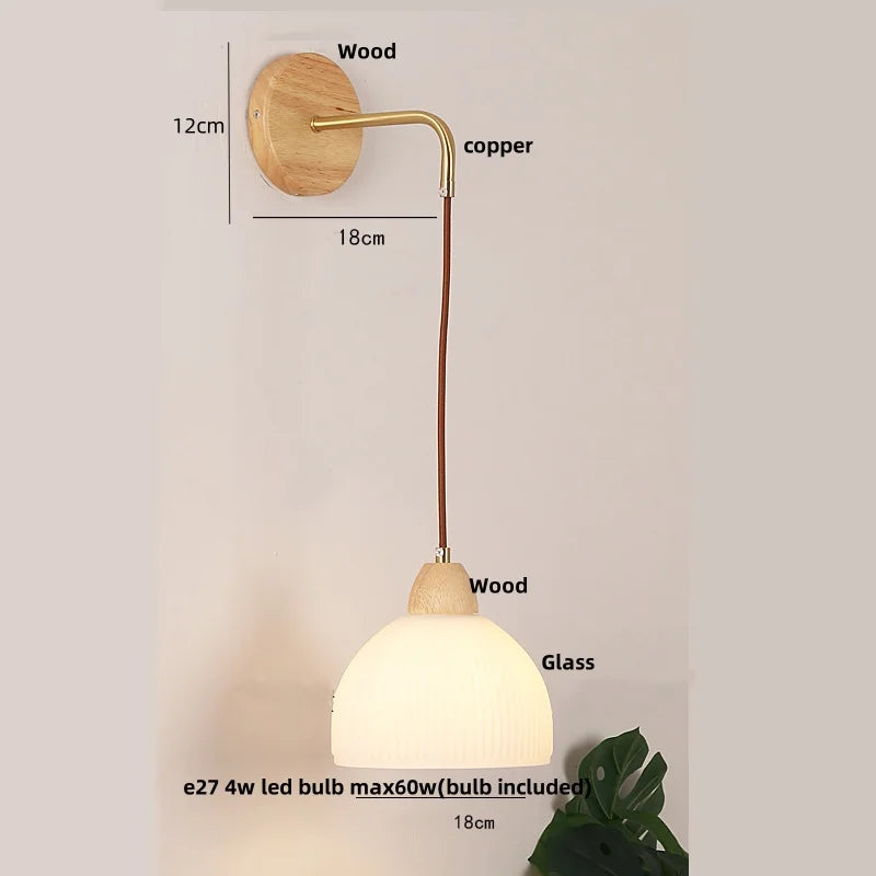 Afralia™ Clear Glass LED Wall Lights with Wood Pull Chain Switch - Modern Copper Stair Light