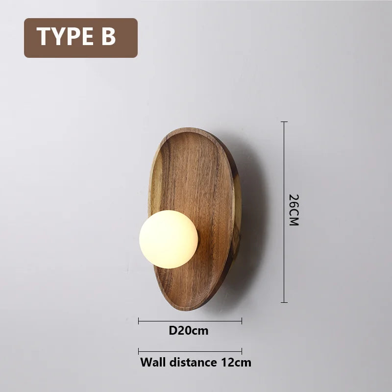 Afralia™ Vintage Wooden LED Wall Sconce for Bedroom Living Room Hallway