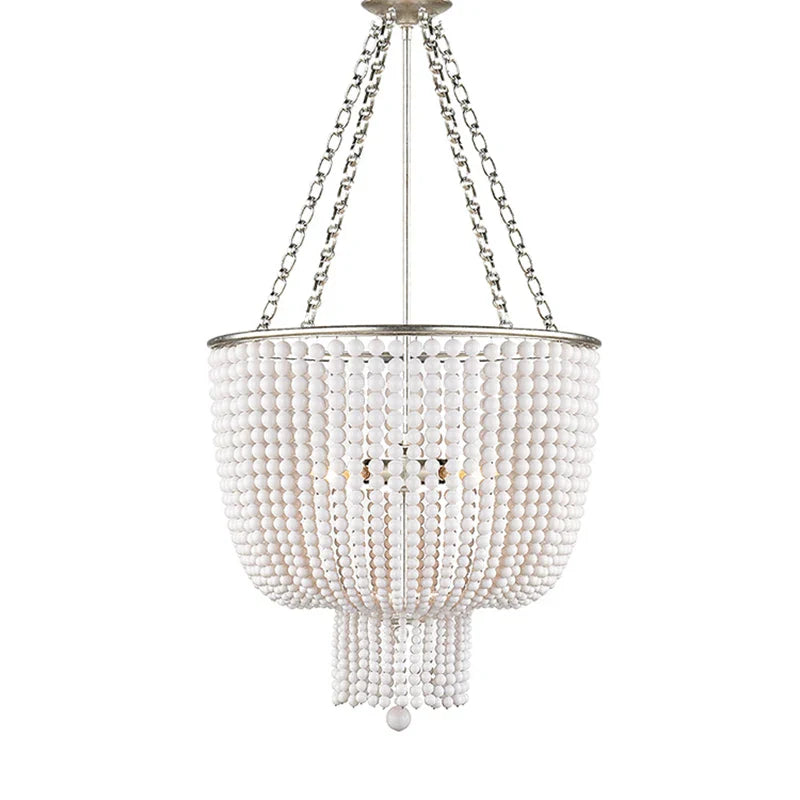 Afralia™ Wooden Bead Pearl Chandelier E14 LED Pendant Light for Modern Living Spaces