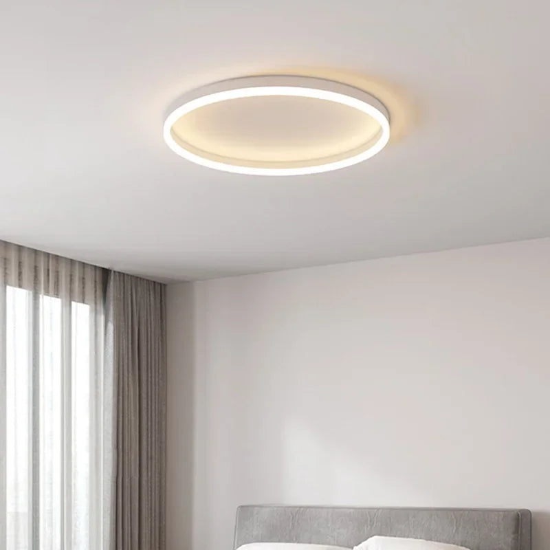 Afralia™ Modern LED Circle Ceiling Lights Black Gold Chandeliers Dimming Bedroom Decor