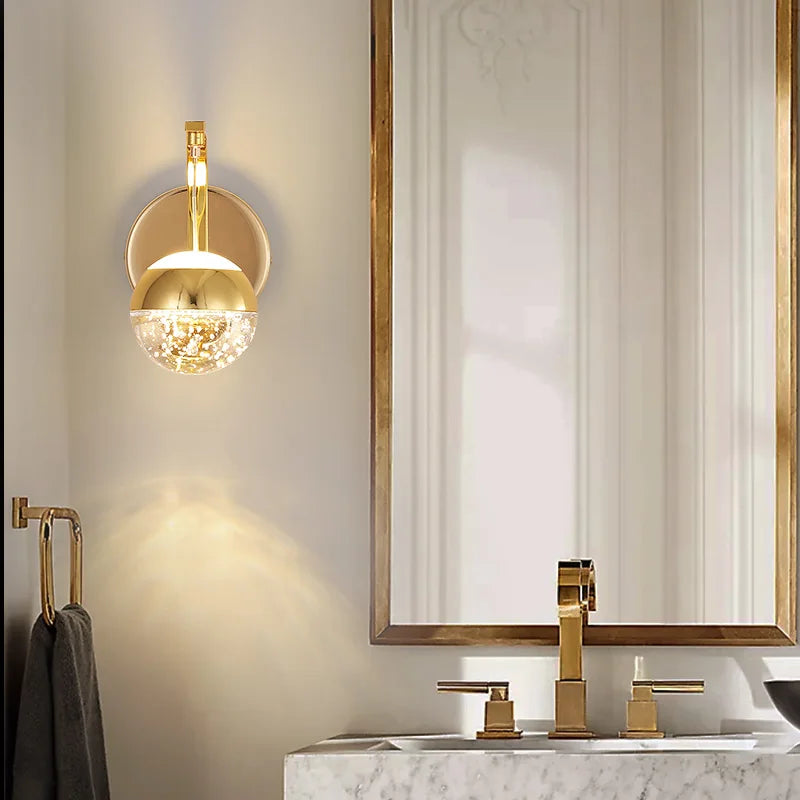 Afralia™ Gold Crystal Bubble Wall Sconce Light for Home Bedroom Decor