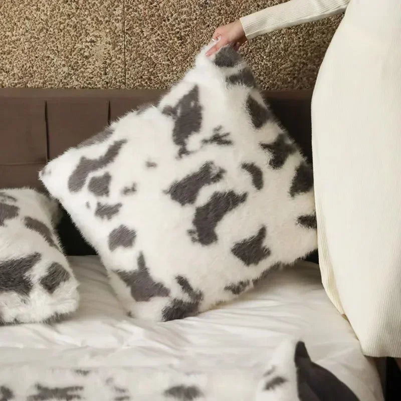 Afralia™ Luxe Faux Fox Fur Throw Pillows for Home Decor - Plush, Soft, Cozy Sofa Cushion