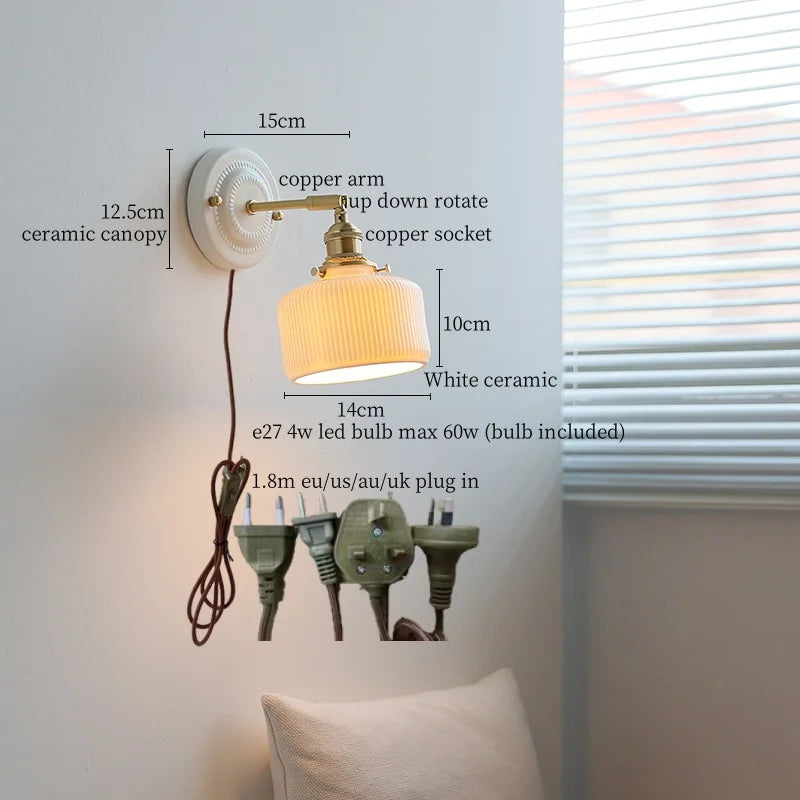 Afralia™ Ceramic LED Wall Sconce: Japanese Vintage Interior Wall Light