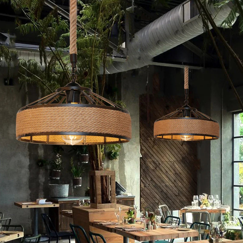 Afralia™ Vintage Hemp Rope Pendant Light Industrial Chandelier Loft Decor Lampshade