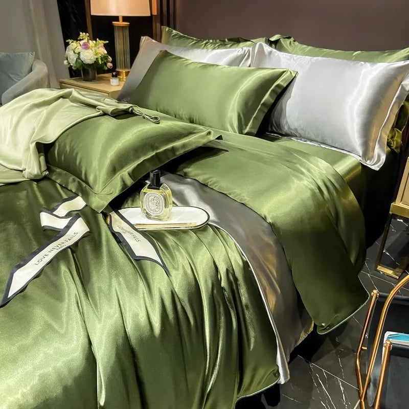 Afralia™ Silk Bedding Set: Mulberry Silk Duvet Set with Fitted Sheet, King or Queen Size