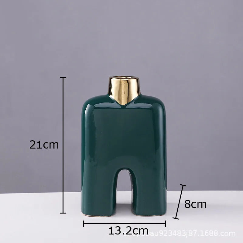 Afralia™ Gold Ceramic Vase Desk Decor Artificial Flower Arrangement Aesthetic Room Vase