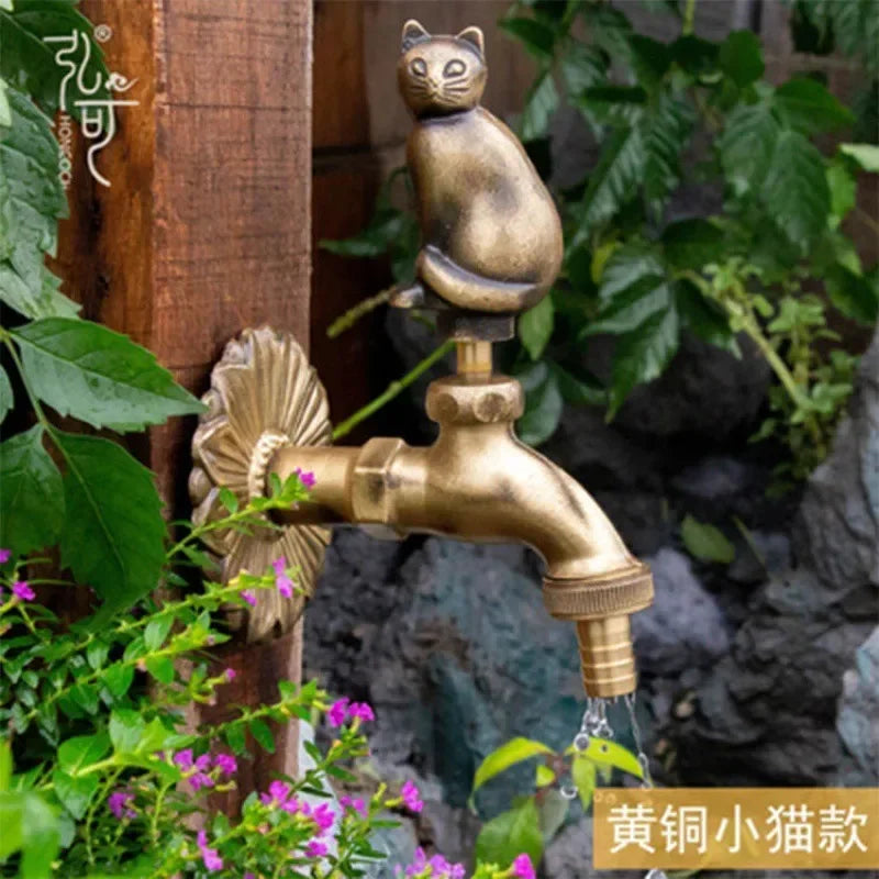 Afralia™ Antique Brass Wall Mount Garden Faucet for Kindergarden, Animal Design