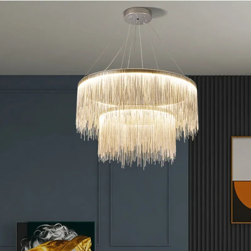 Afralia™ Tassel Chain LED Chandelier for Modern Living Room and Dining Room