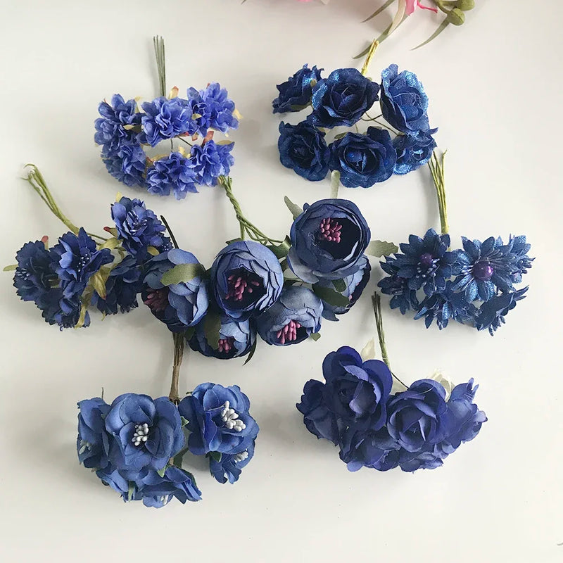 Afralia™ Royal Blue Flower Cherry Stamen Berries Bundle for DIY Christmas Wedding Decor