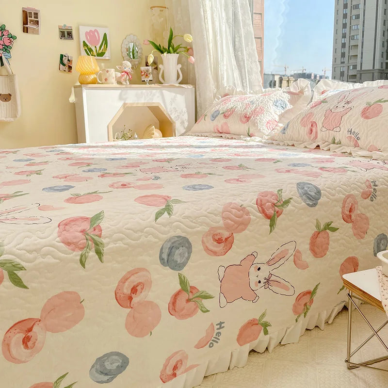 Afralia™ Quilted Ruffles Queen Bedding Set with Pillowcases, 3-Piece Korea Style