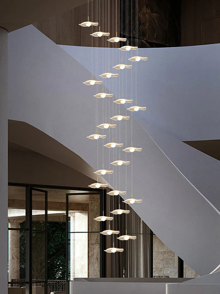 Afralia™ Gold Acrylic Chandeliers LED Pendant Lamp Modern Staircase Living Room Lighting