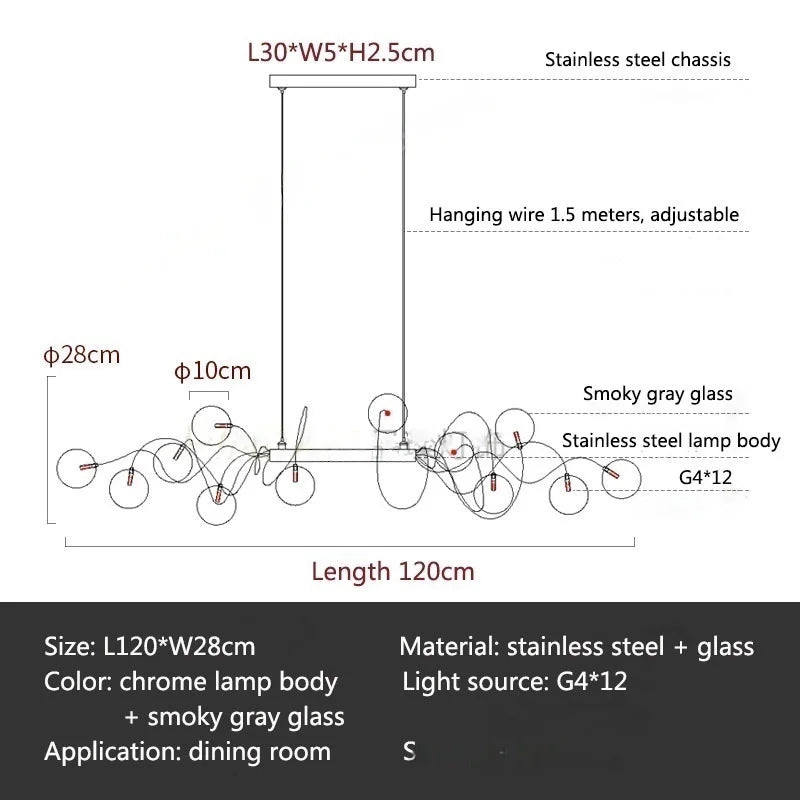 Afralia™ Smoky Gray Glass LED Chandelier for Dining Room and Bar Lighting