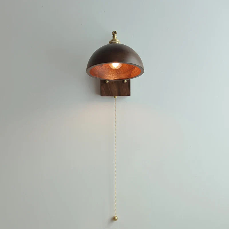 Afralia™ Vintage LED Rotatable Wall Sconce with Pull Chain Switch - Walnut Wood Mirror Light