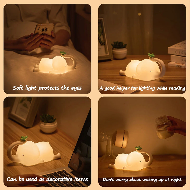 Afralia™ Elephant Silicone Night Light: Cute Baby Dimmable Lamp for Bedside, Bedroom Decor & Gift