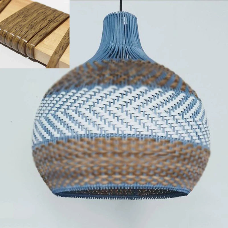 Afralia™ Serena Blue Rattan Pendant Light: Creative Boho Farmhouse Dining Room Lamp