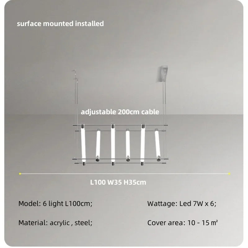 Afralia™ Modern Steel Bar LED Pendant Lights for Kitchen Island, Minimalist Acrylic Hanging Lamp Fixture