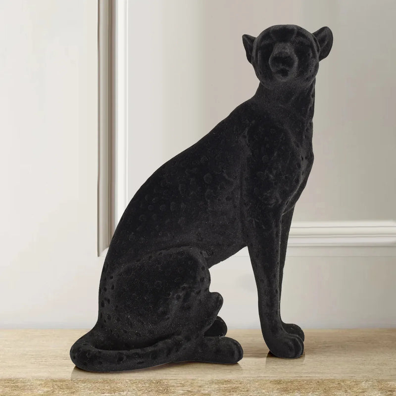 Afralia™ Flocked Leopard Panther Sculpture Decor Figurine African Animal Resin Statuette