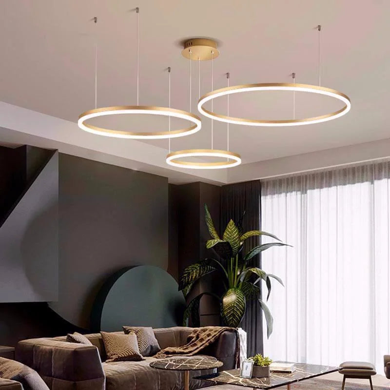 Afralia™ Brushed Gold LED Chandelier Rings Ceiling Mounted Lighting
