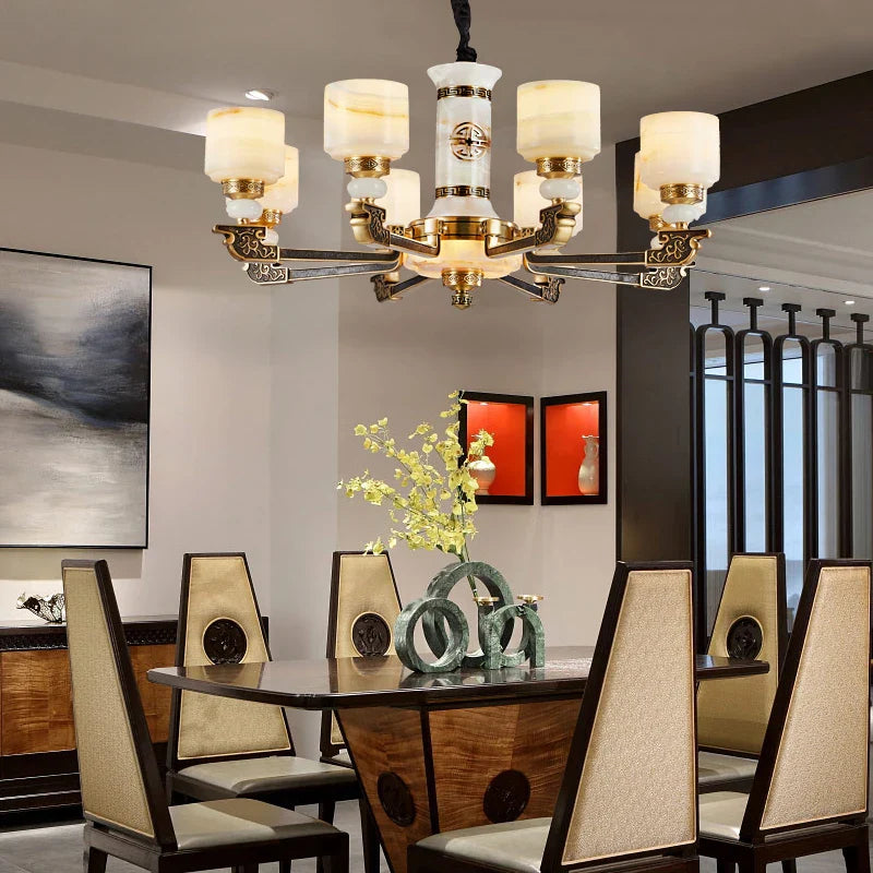 Afralia™ Luxury Copper Jade Chandelier for Living, Dining & Bedroom - Hollow Design