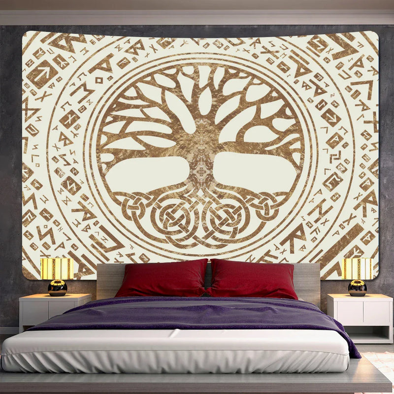 Afralia™ Viking Crow Symbol Tapestry: Psychedelic Home Decor for Hippie Room