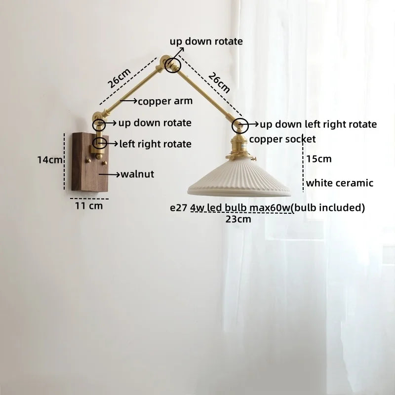 Afralia™ Ceramic Copper Swing Arm LED Wall Lights for Home Decor