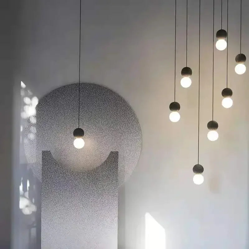 Afralia™ Terrazzo Cement Ball Pendant Light Chandelier