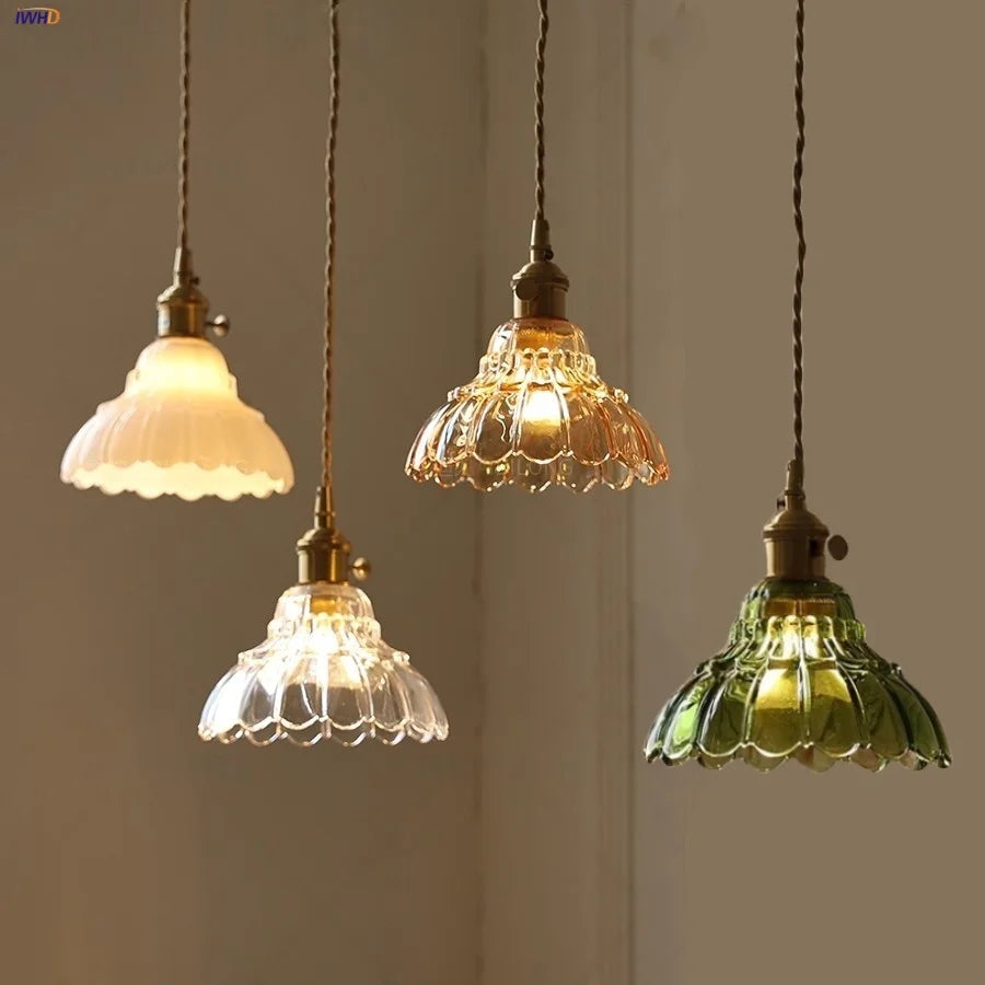 Afralia™ Flower Glass LED Pendant Light Fixture for Home Décor & Bedroom