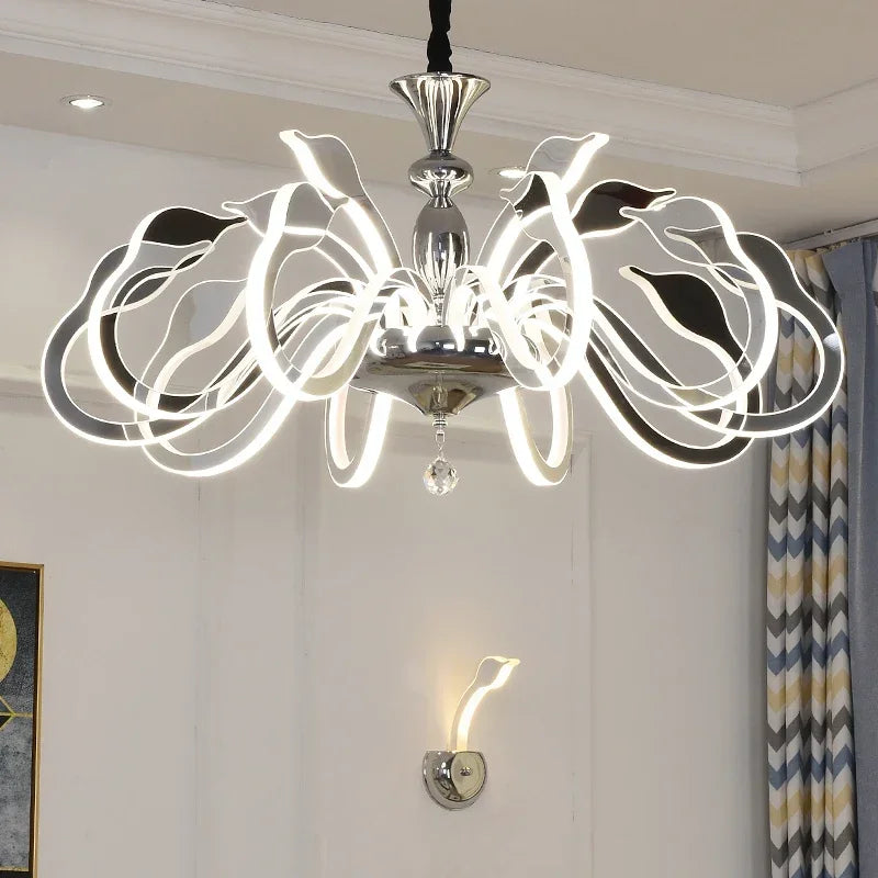 Afralia™ Swan Chandelier: Chic Spider Design, LED Salon Lighting for Bedroom and Living Room