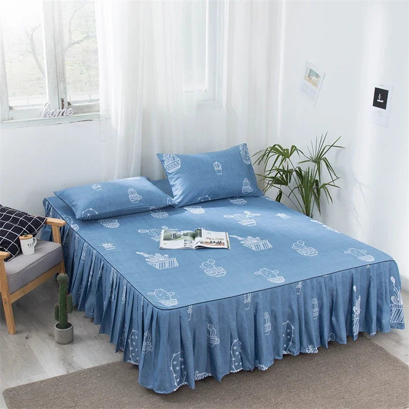 Afralia™ Pleated Dust Bed Cover with Bed Skirt Queen Size Bedspread Soft Bedsheet
