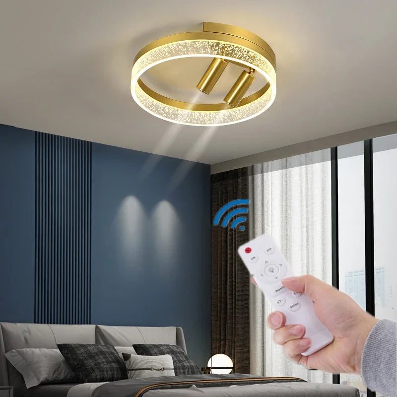 Afralia™ Gold LED Ceiling Lights Remote Control Dimmable Living Room Kitchen Lighting