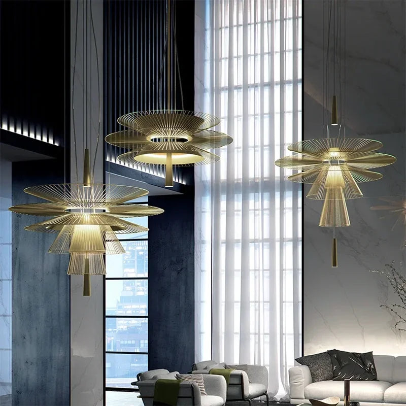 Afralia™ Metal Chandelier: Black & Gold Pendant Lighting for Living & Dining Room