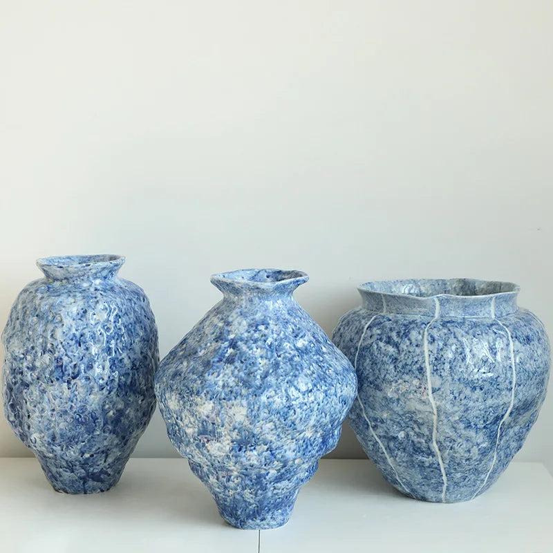 Afralia™ Blue Ceramic Vase Hydroponic Terrarium Flowerpot Decoration Home Flower Vase