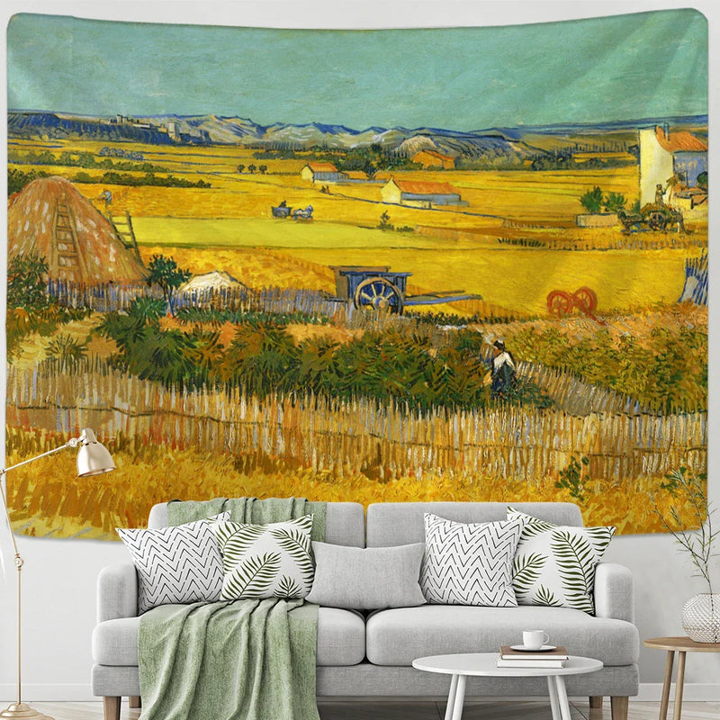 Afralia™ Vintage Pastoral Oil Painting Tapestry Wall Hanging Hippie Decor