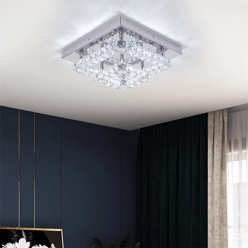 Afralia™ Crystal LED Ceiling Light Plafon Chandelier Stainless Steel Luminaria