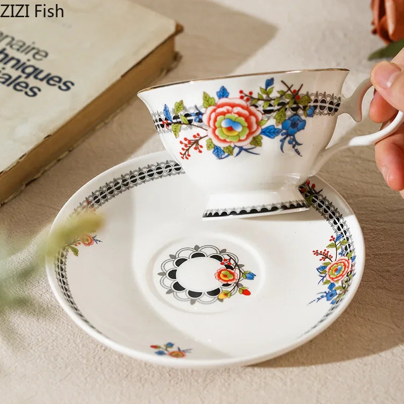 Afralia™ Peony Wreath Porcelain Tea Cup Set