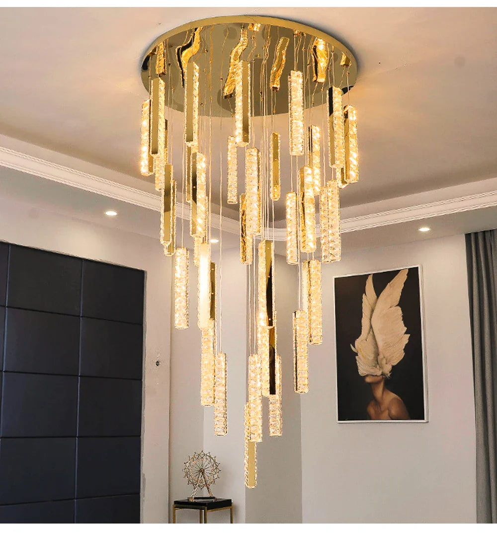 Afralia™ Large Crystal Luxury Chandelier for Living Room Dining Hall Stair Suspension