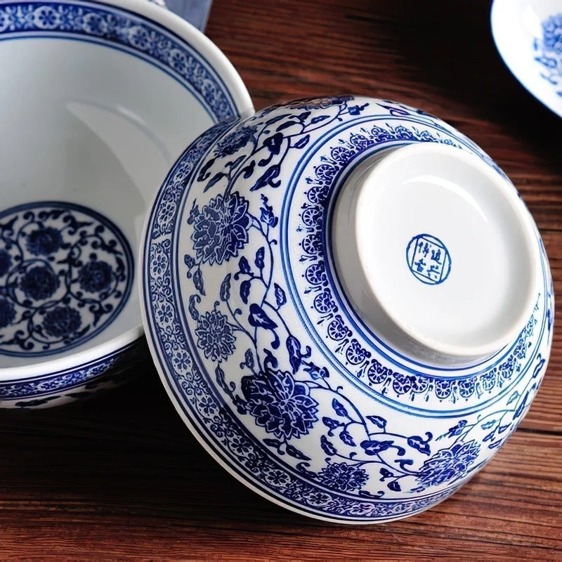 Afralia™ Blue and White Ceramic Noodle Bowl - Japanese Style Tableware