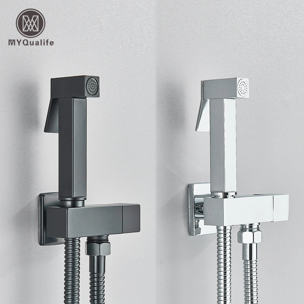 Afralia™ Brass Bidet Faucet Single Cold Water Black Toilet Sprayer Valve Jet Set