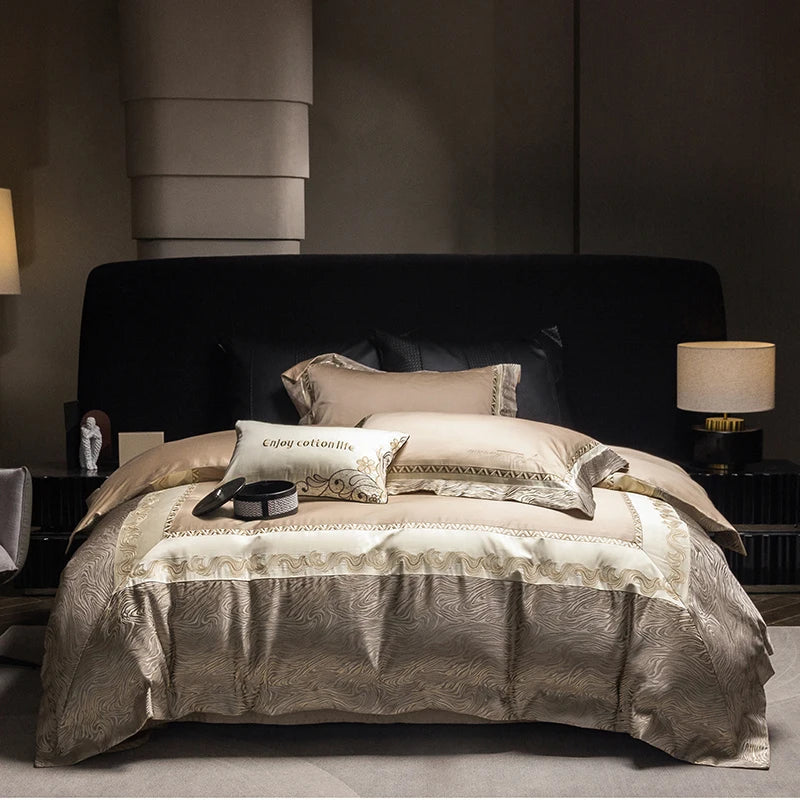 Afralia™ Luxury Jacquard Cotton Embroidery Bedding Set: 1 Duvet, 1 Sheet, 2 Pillowcases
