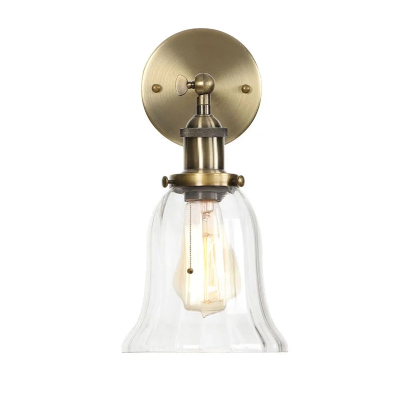 Afralia™ Vintage LED Wall Sconce Pull Chain Switch Glass Country Mirror Light
