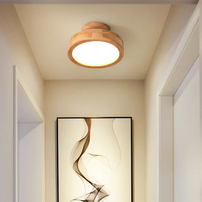 Afralia™ Circular Wood Ceiling Lamp LED Lighting for Living Room, Bedroom, Hallway, and Bathroom