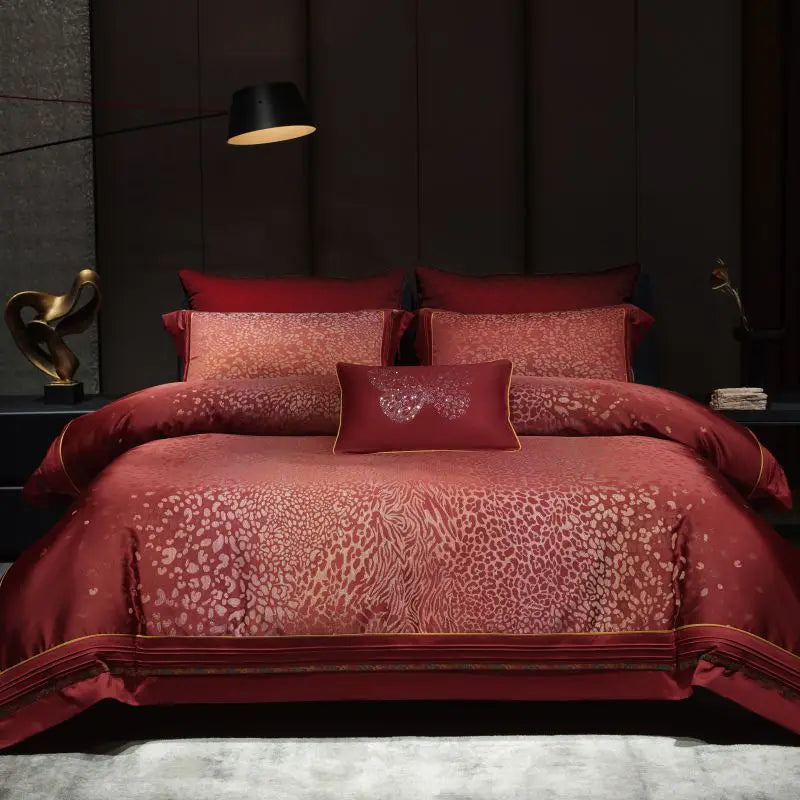 Afralia™ Leopard Print Jacquard 1000TC Egyptian Cotton Bedding Set