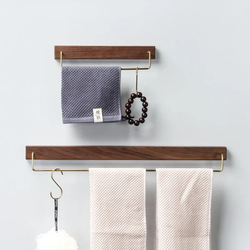 Afralia™ Black Walnut Wood Towel Rack with Brass Accents