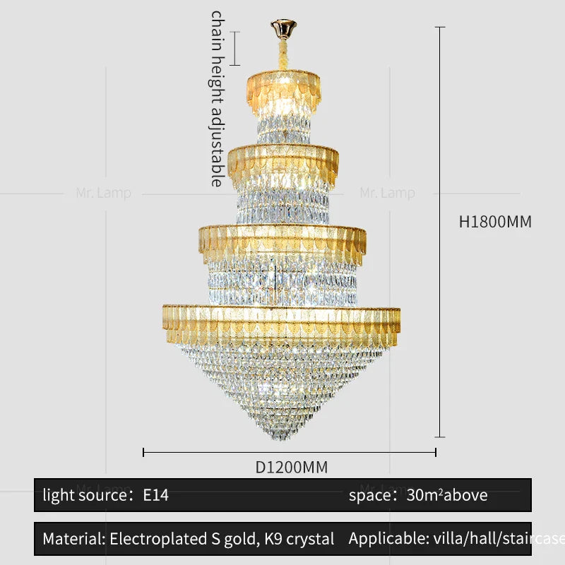 Afralia™ European Duplex Villa Crystal Chandelier Loft LED Light