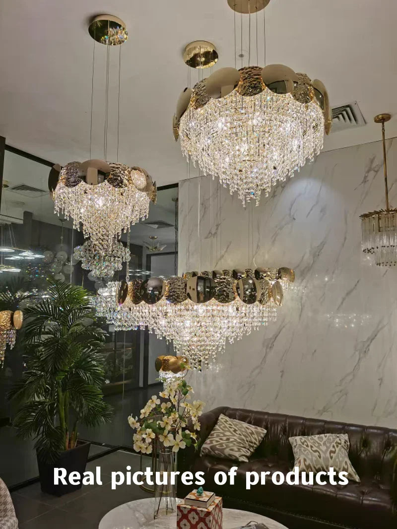 Afralia™ Gold Crystal LED Chandelier: Luxe Ceiling Lighting for Dining Room