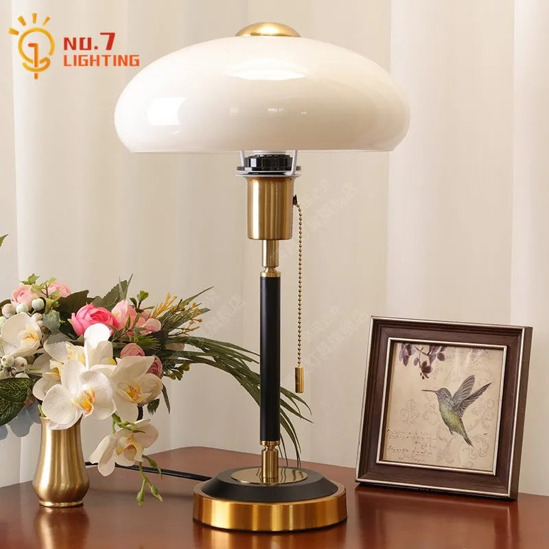 Afralia™ Cream Glass Mushroom Table Lamp for Warmly Lit Romantic Ambiance