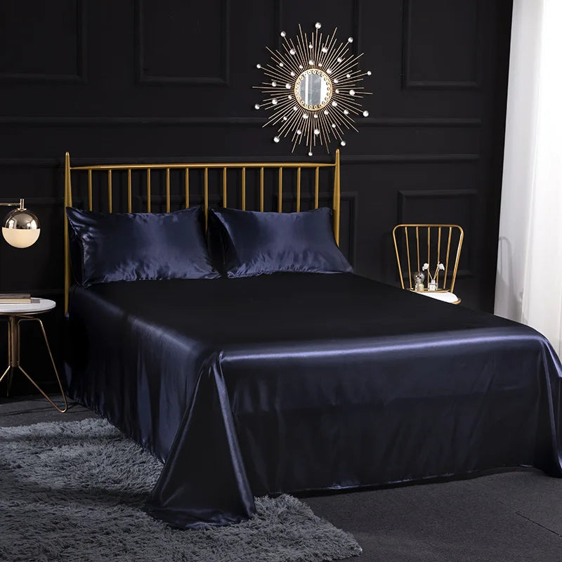 Afralia™ Solid Satin King Fitted Sheet Set Double Queen Size Luxury Bedding Solution