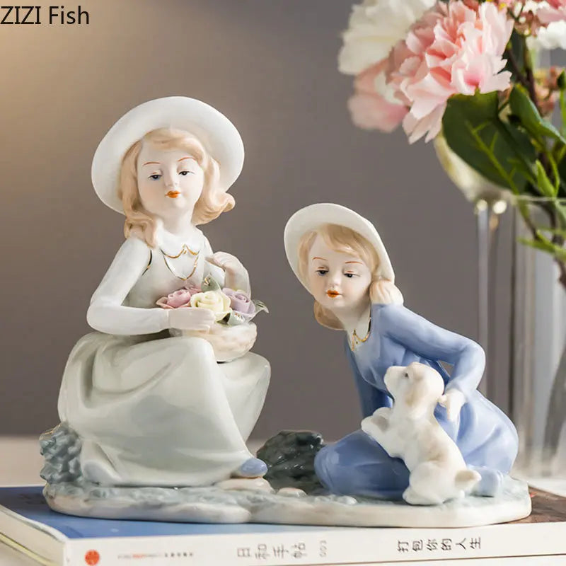 Afralia™ European Girl Ceramic Statue Decor - Modern Porcelain Figure Sculpture